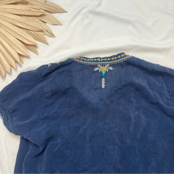 Johnny Was Raina Navy Blue Floral Embroidered Colorful Georgette Blouse Top PM - Picture 7 of 7